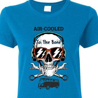 air cooled to the bone blue vw fan t-shirt