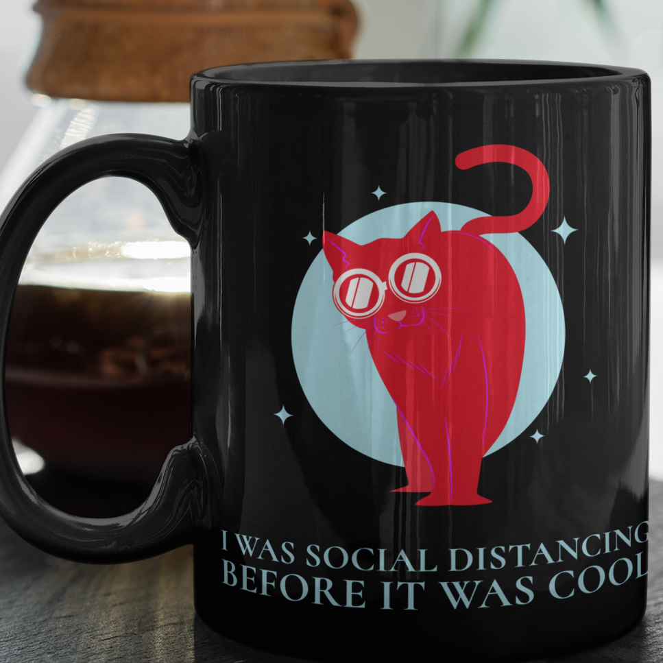 cat coffee mug social distancing before it was cool funny halloween