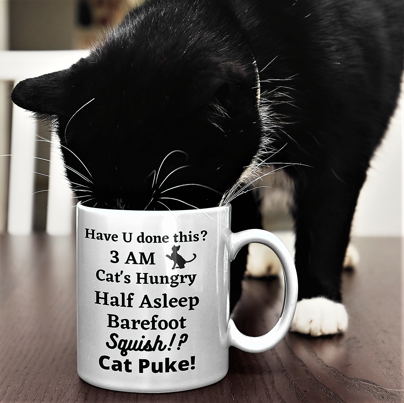 funny cat mug, cat puke, cat food, cat lover gift