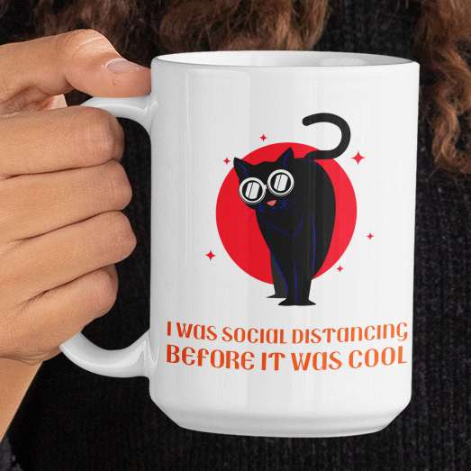 social distancing coffee mug gift the cosmos and beyond black cat cool halloween