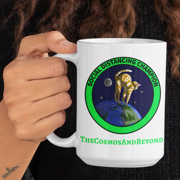 SOCIAL DISTANCING CHAMPION cat coffee mug the cosmos in space