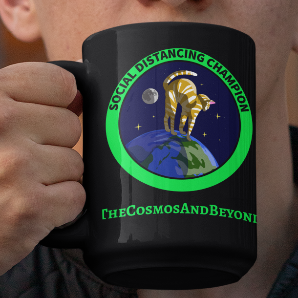 SOCIAL DISTANCING CHAMPION The Cosmos And Beyond cat coffee mug in space planetary aliens