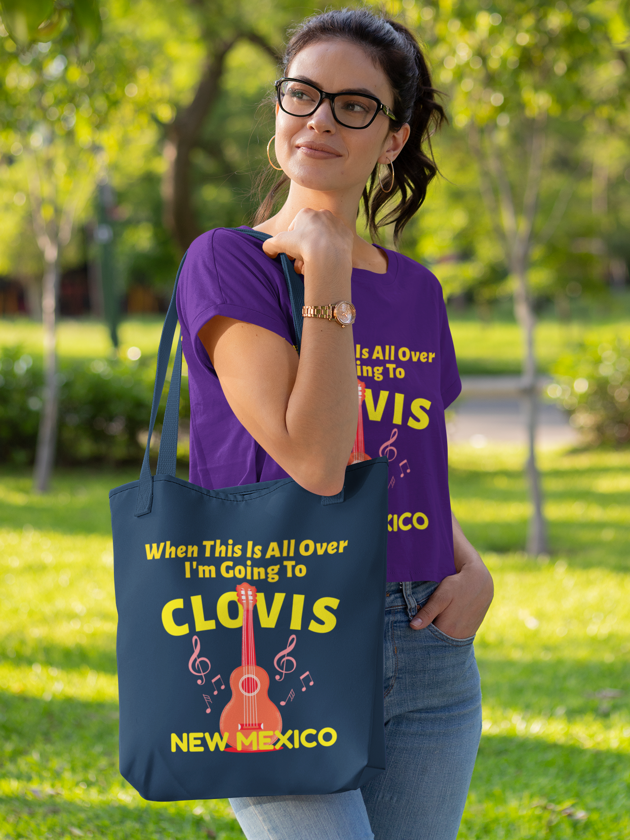 Clovis New Mexico tote bag, guitar bag, guitar case, Buddy Holly music bag, Roy Orbison music bag