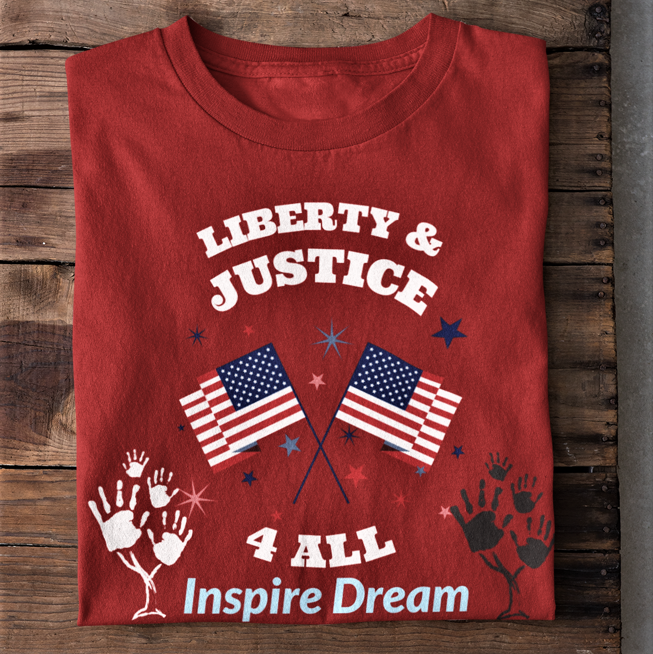 LIBERTY & JUSTICE 4 ALL Inspire Dream BELIEVE 4th of July t-shirt*