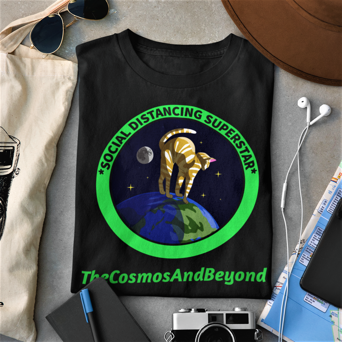 SOCIAL DISTANCING SUPERSTAR The Cosmos And Beyond cat in space t-shirt