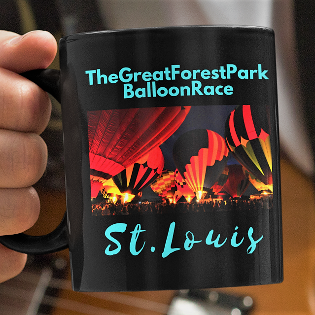 St Louis coffee mug, balloon race, collectible souvenir, hot air balloons over St. Louis Gateway ArchArch