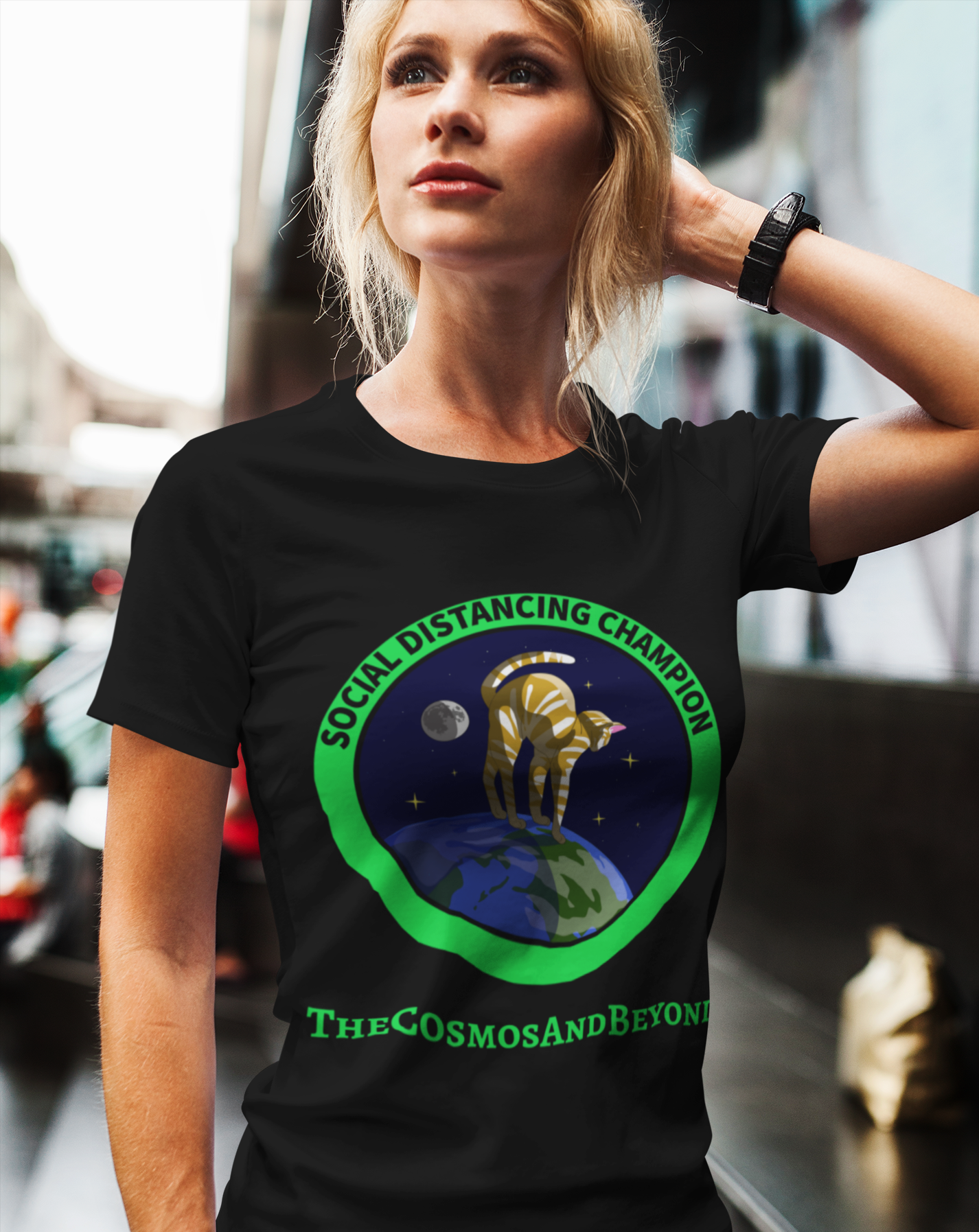 SOCIAL DISTANCING CHAMPION The Cosmos And Beyond cat in space t-shirt unique gift