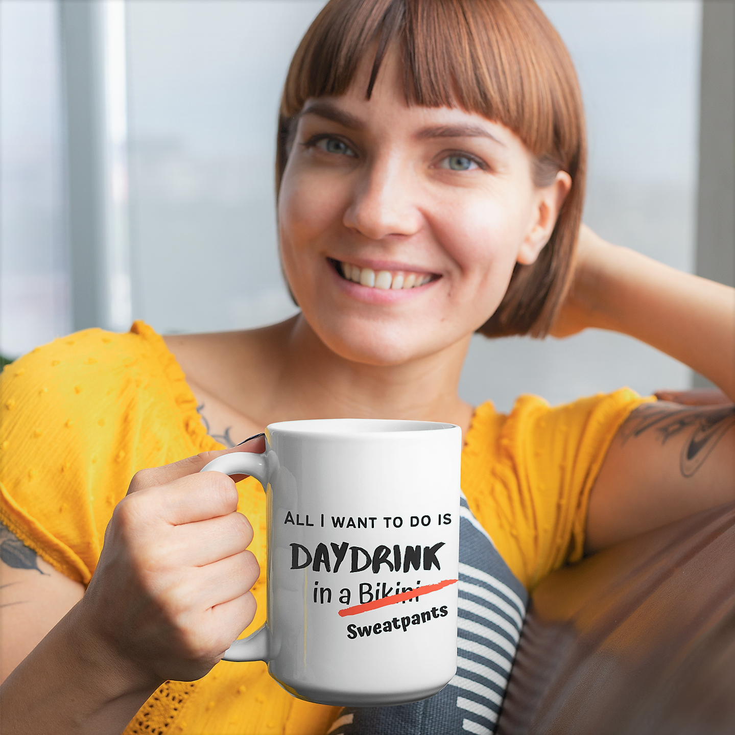 Funny wine drinking girlfriend mug All I want TO DO IS DAYDRINK in a Bikini  Sweatpants Coffee mug