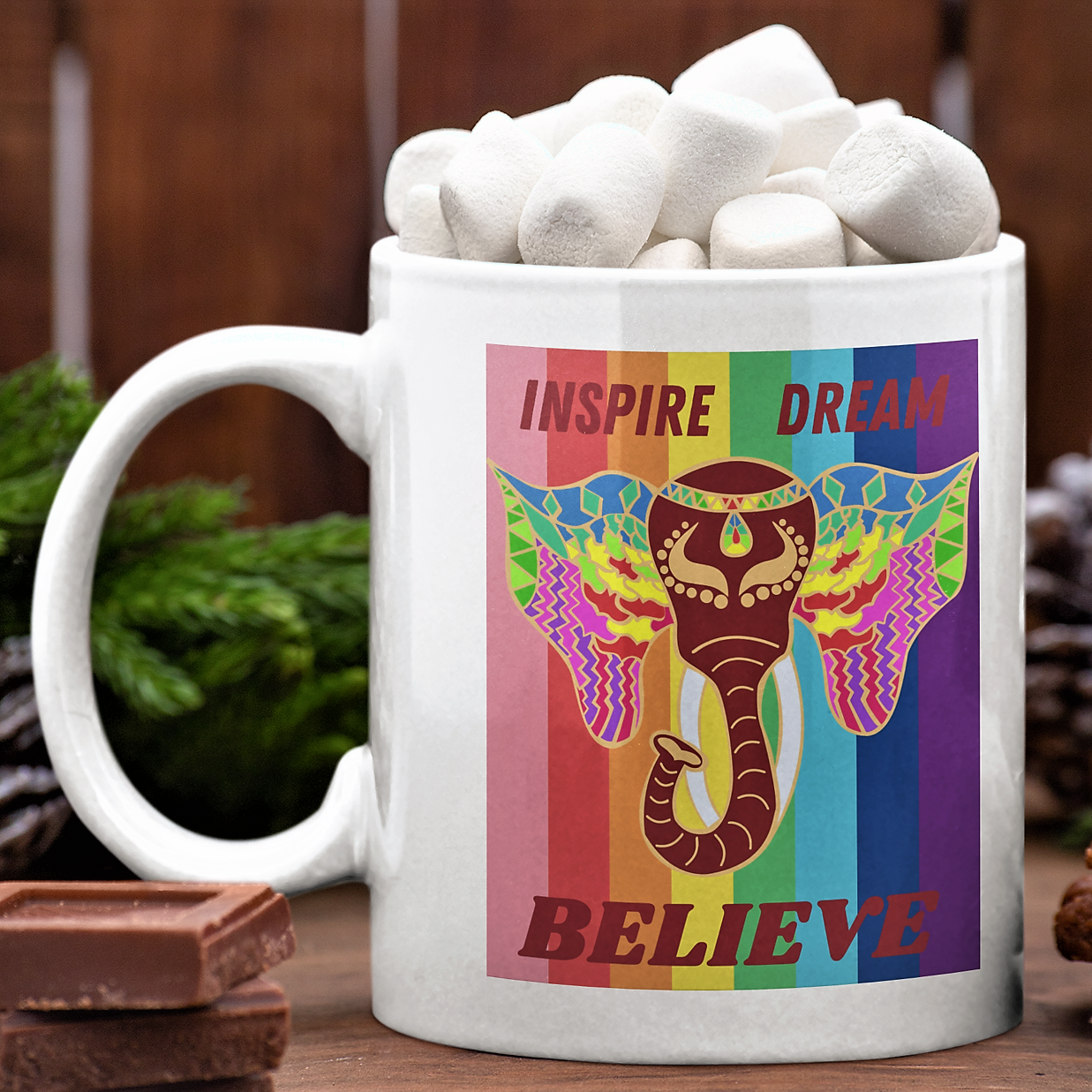 Christmas gift coffee mug, gay pride parade, elephant lovers present