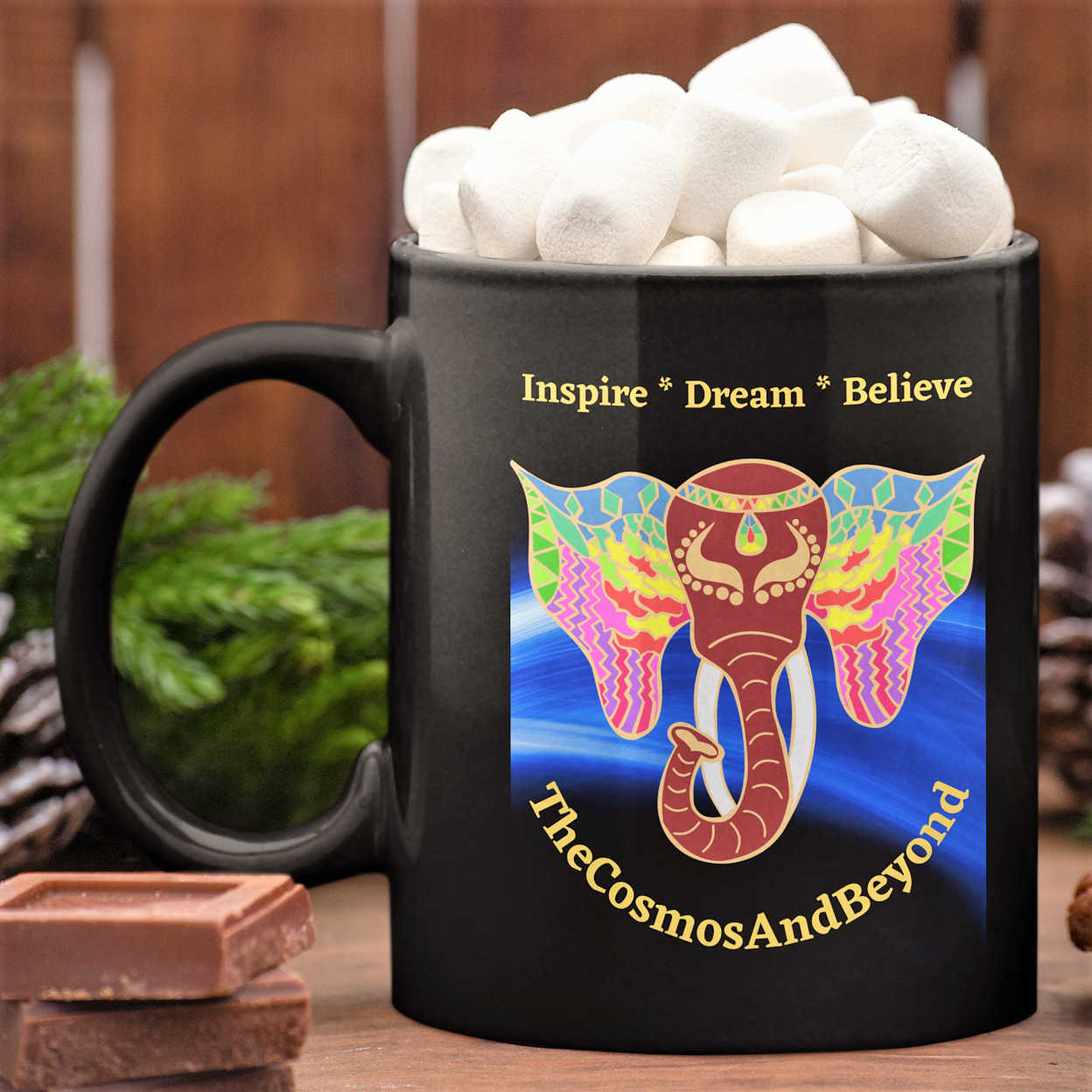 Inspirational coffee mug, elephant lover gift, the cosmos outer space mug