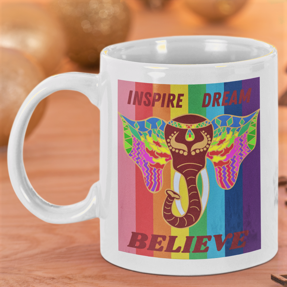 inspirational coffee mug, elephant lovers gift, Christmas present mug, lgbtq community, gay pride parade