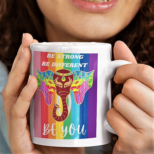 elephant coffee mug, gay pride, colorful india elephant, lgbtq community, inspirational coffee mug, Christmas present for coffee lover