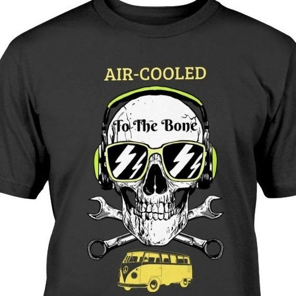 air cooled to the bone the cosmos and beyond vw t shirt bus volkswagen skull and crossbones