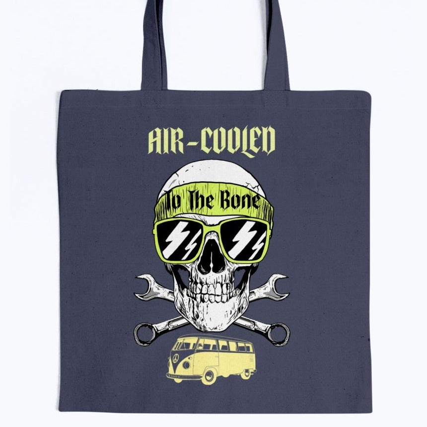 AIR-COOLED TO THE BONE Skull w/bandana & Bus Canvas Tote unique gift
