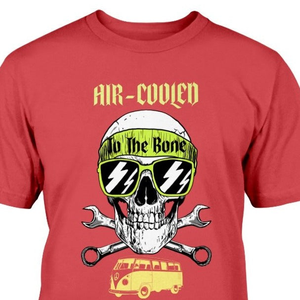 AIR-COOLED TO THE BONE Skull w/bandana and bus Gildan T- Shirt tee