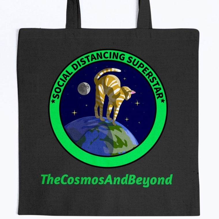 SOCIAL DISTANCING SUPERSTAR The Cosmos And Beyond cat in space canvas tote