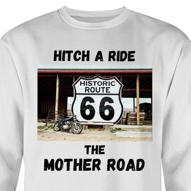 Hitch A Ride Route 66 t-shirt souvenir attractions, The Mother Road tee, Route 66 sweatshirt, views on Route 66 lover, hitchhikers, hitchhiking, riding Route 66 motorcycle