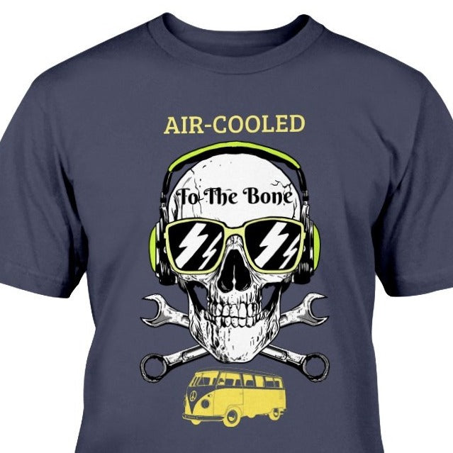 air cooled to the bone skull bus vw enthusiast t-shirt