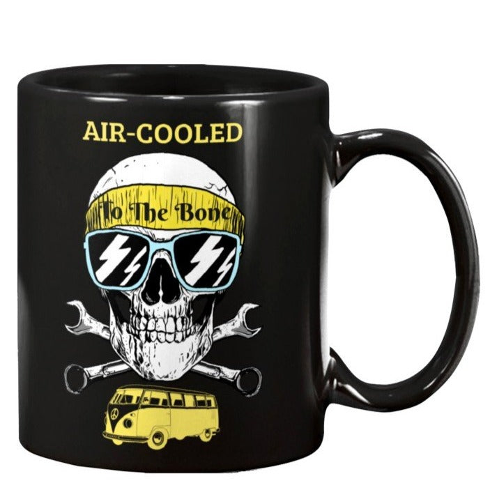 AIR-COOLED TO THE BONE Skull w/bandana & Bus VW Volkswagen Coffee mug unique gift motor head harley tools