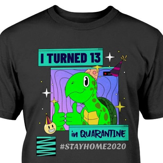 stay home 2020 turtle birthday t-shirt 13 quarantine social distancing