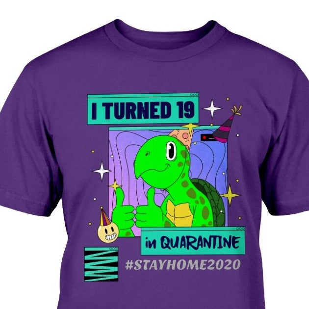 19th birthday turtle tee shirt gift quarantine 2020