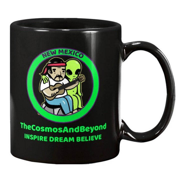 NEW MEXICO The Cosmos And Beyond Inspire Dream Believe alien guitar player coffee mug