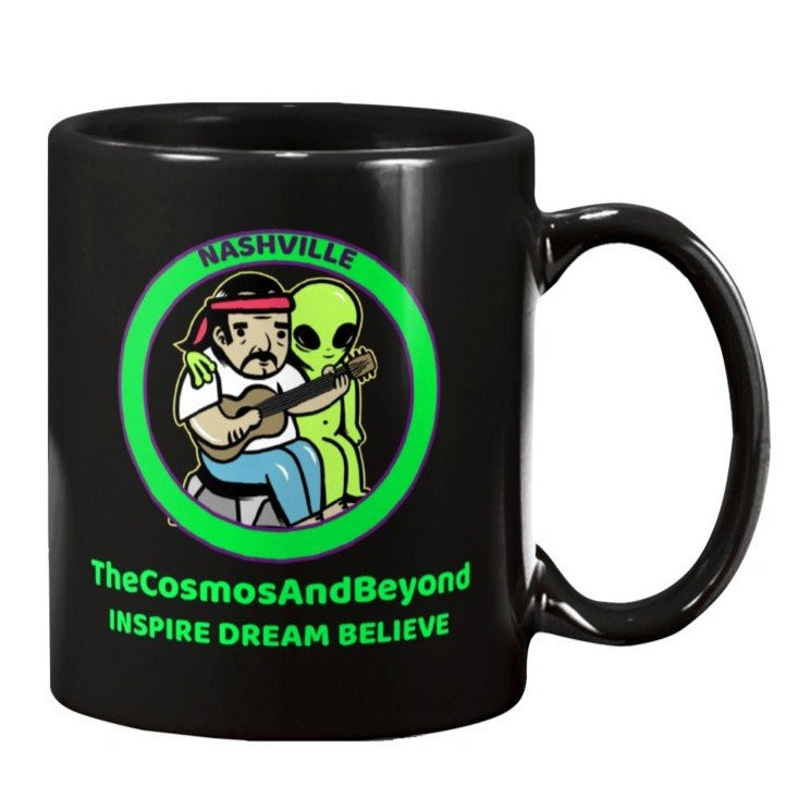 NASHVILLE The Cosmos And Beyond Inspire Dream Believe guitar playing alien coffee mug