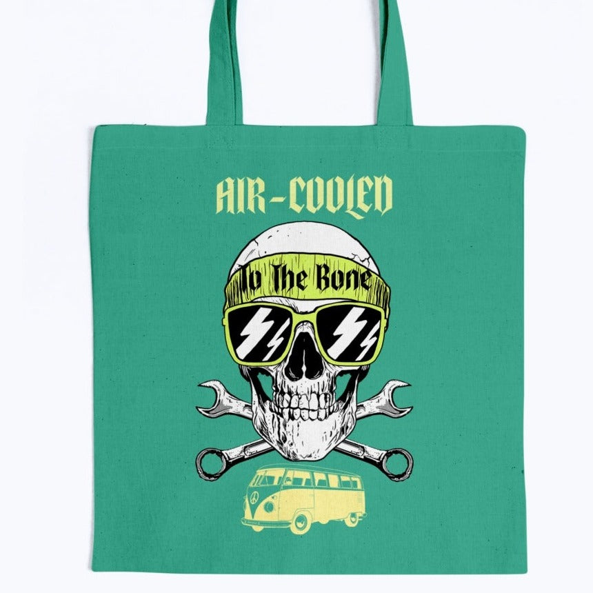 VW Bus Volkswagen tote bag AIR-COOLED TO THE BONE Skull w/bandana & Bus Canvas Tote