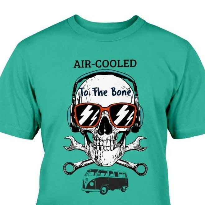 skull and bones t-shirt, air cooled to the bone, VW shirt, Volkswagen fan enthusiast gift, VW t-shirt, skull and VW club, VW beetle bus