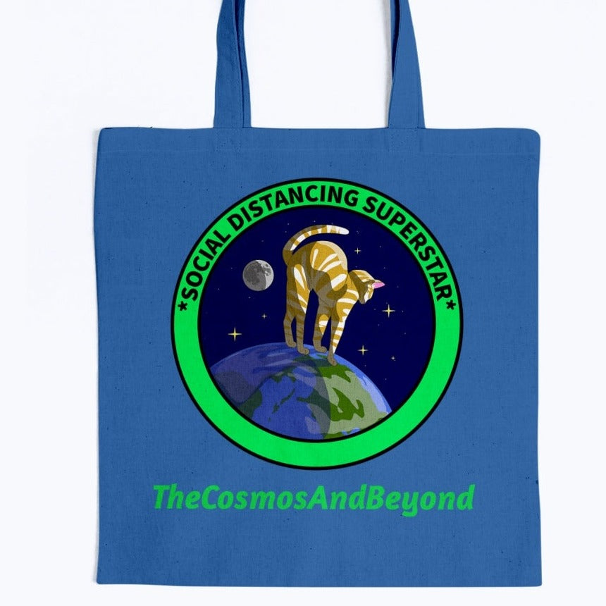 SOCIAL DISTANCING SUPERSTAR The Cosmos And Beyond cat in space canvas tote fun gift