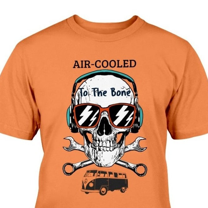 motorcycle t-shirt, air cooled to the bone, VW shirt, Volkswagen fan enthusiast gift, VW t-shirt, skull and VW club, VW beetle bus