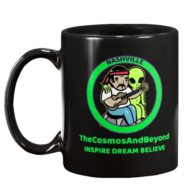 Nashville Tennessee musician coffee mug, the grand ole opry, guitar player aliens, the cosmos and beyond