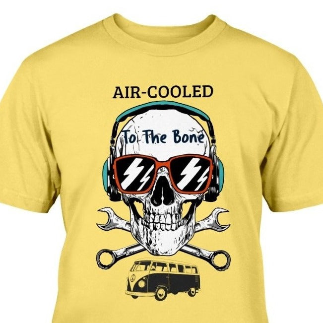 air cooled to the bone, VW shirt, Volkswagen fan enthusiast gift, VW t-shirt, skull and VW club, VW beetle bus