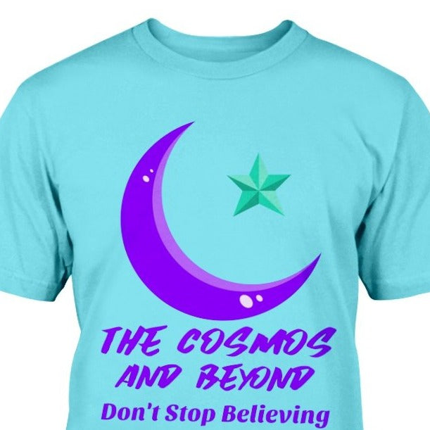The cosmos and beyond don't stop believing outer space inspirational t-shirt great gift / masonic symbols / freemasons / crescent moon