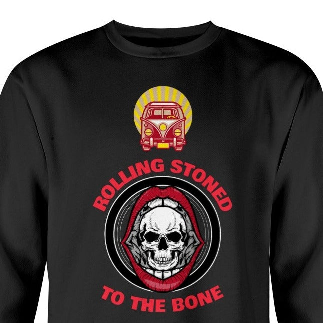 Rolling Stones to the bone, VW shirt, Volkswagen fan enthusiast gift, VW sweatshirt, skull lips and VW bus