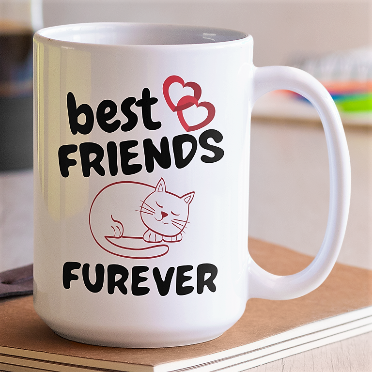 best friends furever coffee mug, funny cat gift cup for friend, cat lover present, christmas gift, birthday present