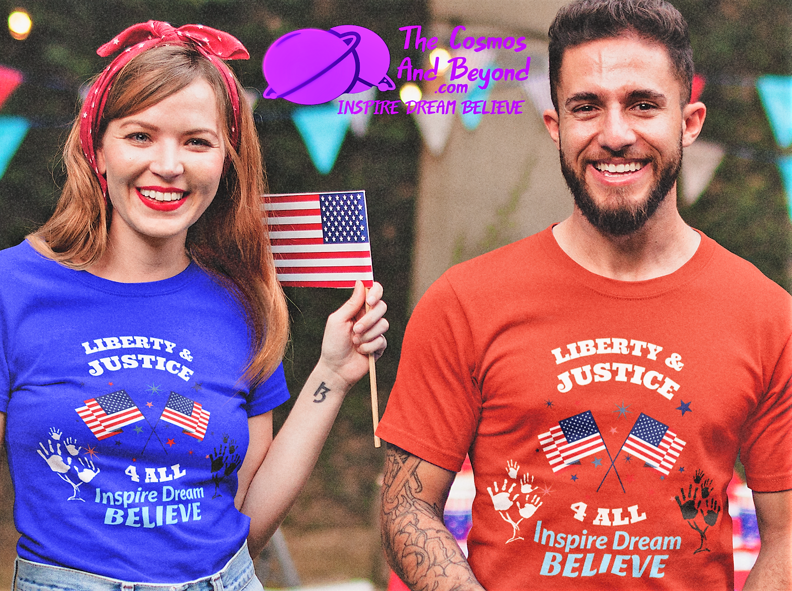 LIBERTY & JUSTICE 4 ALL Inspire Dream BELIEVE 4th of July t-shirt fun gift